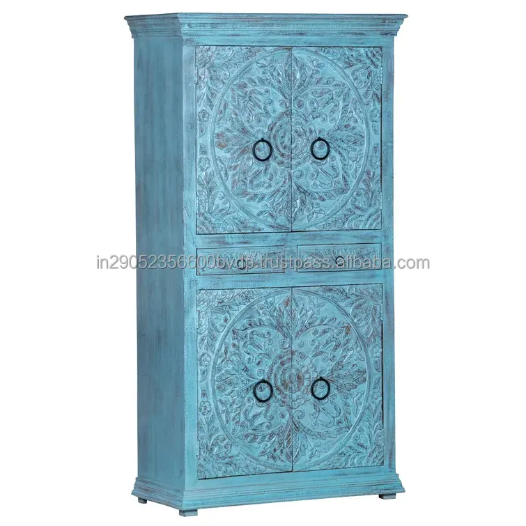 Manufacturer And Exporter Grain Wood Furniture Lancey Solid Wood Armoire Blue Colour Presents Contemporary For Home