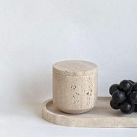 Coton-tige cosmétique en pierre à trou de marbre naturel, boîte de rangement pour petit réservoir avec couvercle (travertin jaune)