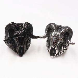 Anillos de Acero Inoxidable de Estilo Popular al por Mayor, Color Personalizado, con Diseños de Lucifer, Cabra, Ramo, Calavera de Diablo, Cruz y Cuerno - Product Image 4