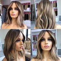 Perruques Lace Front 13*4 SDD Double Drawn Graceful en Cheveux Humains Vierges Brésiliens, Ondulés Effet Vague d'Eau, Couleur Brun Mèches, Cuticules Alignées, pour Femmes
