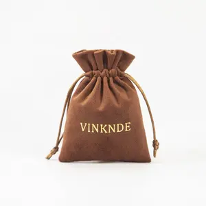 10x15 cm kahverengi manşet bağlantı takı ambalajı kese yumuşak kadife hediye küçük takı İpli çanta mum