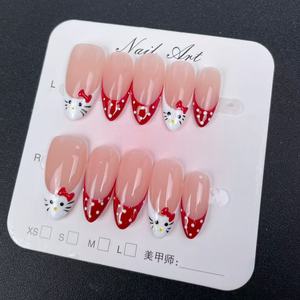 <span class=keywords><strong>Uñas</strong></span> Artificiales Pintadas a Mano con un Lindo Diseño de Gatito, Reutilizables de Alta Calidad, <span class=keywords><strong>Uñas</strong></span> Postizas al por Mayor - Product Image 1
