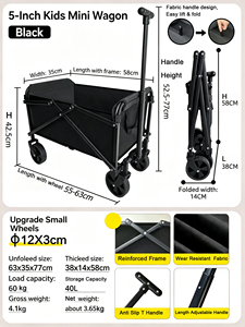 어린이용 접이식 웨건 미니 캠핑 카트 40L 용량 30kg 하중 초경량 4.1kg 빠른 접이식 소형 유틸리티 웨건 - Product Image 6