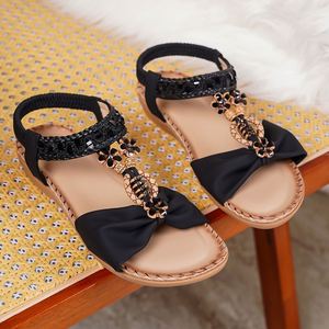 2026 Summer Bohemian Style <b>Flat</b> <b>Sandals</b> with Flower Rhinestone Decor Comfy Casual Outdoor Seaside Beach Footwear for Women Daily - Product Image 3