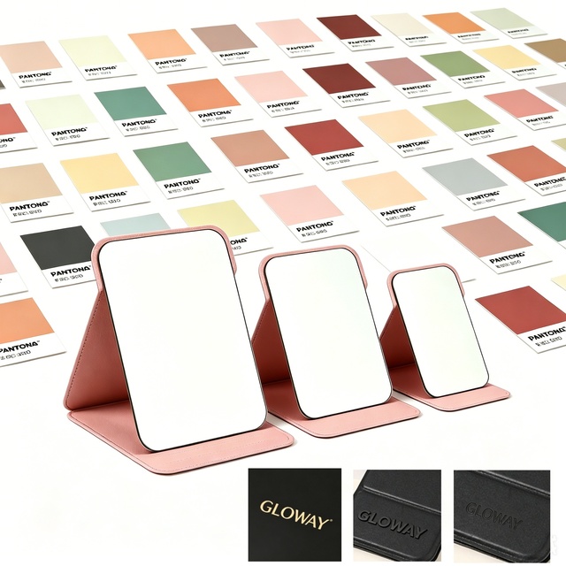 Portable Folding Makeup Mirror with PU Leather Cover Vanity Mirror Adjustable Tabletop Desktop Cosmetic Mirror for Home Travel
