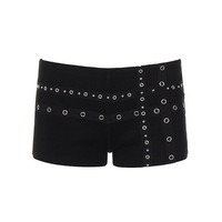 Shorts mini décontractés pour femme, style Y2K Streetwear Punk Club, taille basse, multi-œillets, coupe skinny