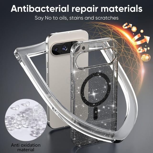 New Google Magnetic Phone case for Pixel 10 Pro, Transparent Case, Google 9ProXL Glitter Protective case 9A