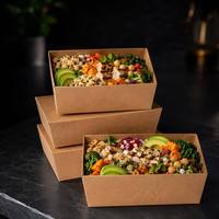 Boîte repas jetable en papier kraft écologique avec couvercle, pliable, anti-graisse, anti-fuite, personnalisable avec logo OEM, vente en gros