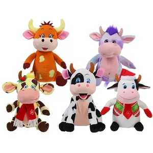 高品质大牛毛绒动物毛绒玩具定制可爱毛绒粉色紫色牛毛绒玩具