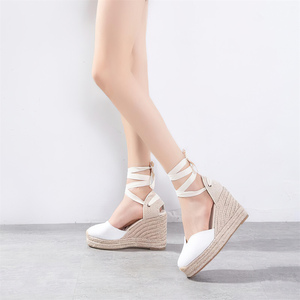 Espadrilles compensées antidérapantes en toile pour <span class=keywords><strong>femme</strong></span>, à bout fermé et lacets, hauteur rehaussée de 10 cm, pour sandales d'été en extérieur - Product Image 2