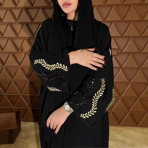 Colore oro foglie ricamate <span class=keywords><strong>a</strong></span> polsino fronteggiato stile aperto formato sciolto Dubai Muslim donne Abaya - Product Image 2