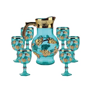 En stock, <span class=keywords><strong>prix</strong></span> bas, ensemble de pichet et de verres en verre, ensemble de 7OCS, pichet à boisson en verre et ensemble de gobelets avec couleurs électro-plaquées or rouge - Product Image 3