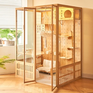Nueva villa de casa de lujo para gatos con luz <span class=keywords><strong>LED</strong></span>, recinto de madera con múltiples funciones y poste para rascar para Cat Cafe Pet Hospital - Product Image 2