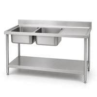 Évier commercial en acier inoxydable 304 à 2 compartiments avec égouttoir, évier double pour restaurant, table de 1750 mm