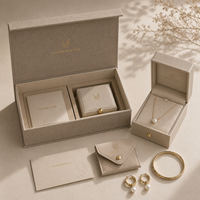 Coffret Cadeau Bijoux Personnalisé Écologique en Lin Texturé Effet Avoine avec Fermeture Magnétique, Kit d'Emballage Rigide avec Logo Doré, Petite Boîte