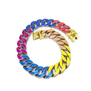 New Hot Sale Luxus Gold Edelstahl Haustier halsband 32mm bunt leuchtende kubanische Kette Metall Hunde halsband für Bulldogs - Product Image 3