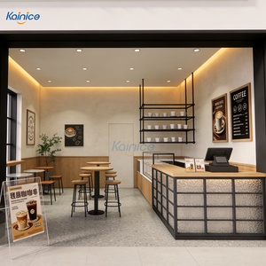 Aménagement intérieur de <span class=keywords><strong>la</strong></span> cafétéria Kainice dans un centre commercial, étagère en métal pour grains de café, comptoir en bois acrylique avec écran LED - Product Image 1