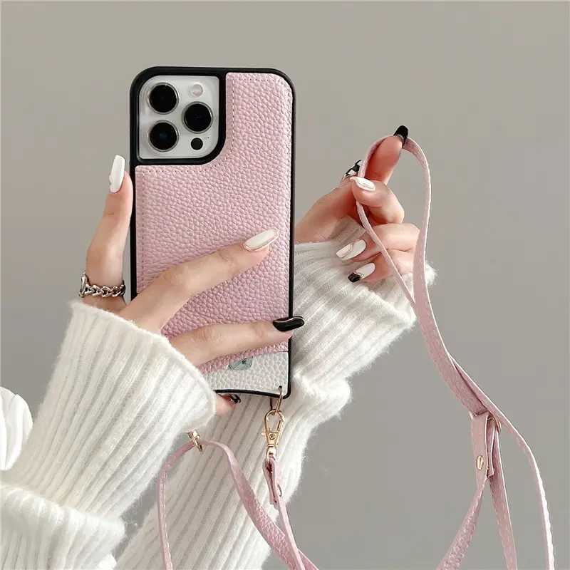 Colar luxuoso personalizado, colar destacável vegan de couro pu, capa de celular inteligente para iphone 13 pro, capa com alça