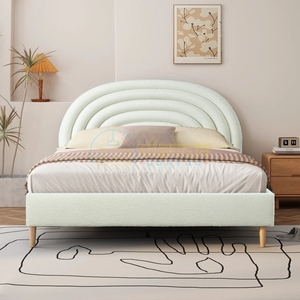 Cadre de lit rembourré élégant avec tête de lit cintrée, sommier à lattes et pieds effilés – Mobilier de chambre moderne et luxueux - Product Image 2