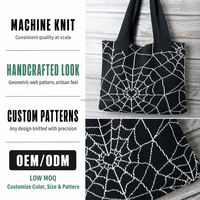 Sac fourre-tout en tricot toile d'araignée noir Y2K, sac à bandoulière Halloween avec détail étoile en bois, cadeau pour femme, logo personnalisé, vente en gros, usine OEM