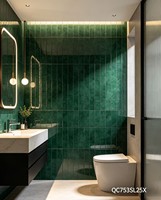 Carrelage en porcelaine brillant de style moderne, mini-briques 75x300mm, vert émeraude, pour murs et sols extérieurs d'hôtels