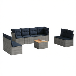 Set di divani da giardino in polyrattan grigio, 9 pezzi con cuscini, mobili da giardino per esterni, design contemporaneo - Product Image 1