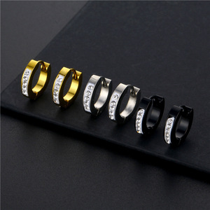 <b>Huggie</b> Earrings Round Zircon Stainless Steel For Men And Women Fashion Jewelry Black <b>Silver</b> Gold Color Available - Product Image 1