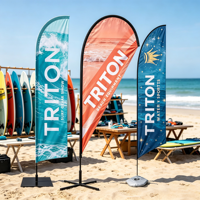 Drapeaux plume personnalisés avec logo imprimé, bannières publicitaires en forme de goutte d'eau, drapeaux de plage personnalisés pour l'extérieur