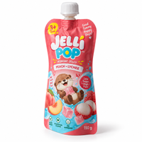 Sachet à bec verseur personnalisé refermable de 150g pour gelée de konjac pêche-litchi, emballage alimentaire avec fermeture éclair pour enfants