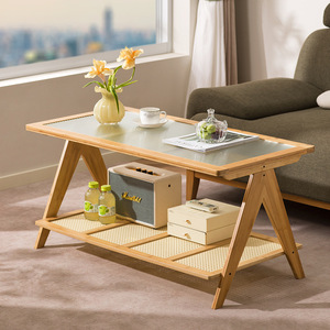 Table basse avec rangement, plateau en verre trempé, style nordique moderne, meubles de salon, utilisation pour petit appartement - Product Image 1