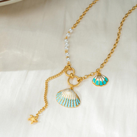 Collier en acier inoxydable émaillé avec pendentif coquillage et perle asymétrique, plaqué or 18K PVD, inaltérable, bijoux océaniques
