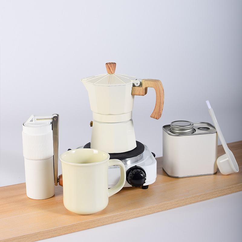 Modern 8 Pieces Moka Pot Coffee Gift Set with Manual Coffee