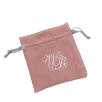 Sac à bijoux en suède rose avec cordon de serrage, logo personnalisé, pour ranger les boucles d'oreilles, les bagues, les échantillons cosmétiques, les petits cadeaux, les cadeaux de mariage