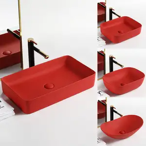 China Factory Good Price Bathroom Ceramic Basin Sinks Luxury Red Color Sink Counter Top Wash Hand Basin