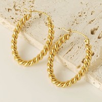 Boucles d'oreilles ovales en acier inoxydable à motif spirale rétro vintage, accessoires simples de haute qualité