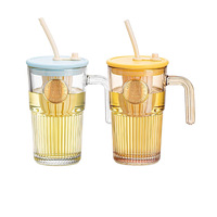 Gelas Sedotan Kaca Hxglass Buatan Pabrik OEM dengan Lapisan Relief, Tampilan Mewah, Portabel, Cocok untuk Anak, untuk Kopi, Susu, Air
