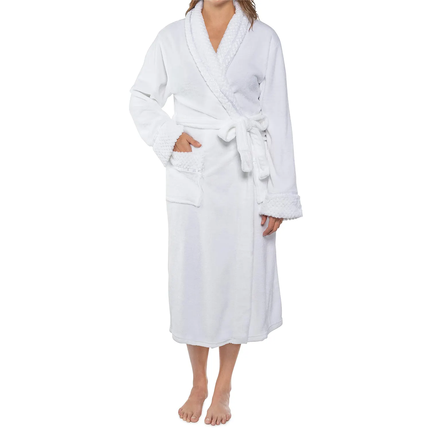 Bán Buôn Siêu Mềm Ấm Áp Rắn Trắng Khách Sạn Spa Bộ Sưu Tập Áo Choàng Tắm San Hô Fleece Bath Gown