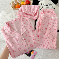 Pyjama pour femmes en polyester à bas prix, imprimé léopard en forme de cœur, manches courtes, ensemble respirant, ensemble imprimé trois pièces pour femmes, été