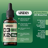 Marque privée Vitamine D3 K2 Gouttes liquides Vitamine D à haute absorption Densité osseuse et soutien du cœur Vitamines liquides pour femmes et hommes