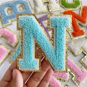 8CM A-Z 철 편지에 셔닐 편지 DIY 가방 의류 반짝이 수건 알파벳 문자 남자 여성을위한 셔닐 패치에 철 - Product Image 4