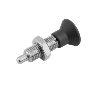 K0633 Poussoir de positionnement en acier inoxydable trempé M20X1.5 Taille 4 Forme H avec poignée à bouton thermoplastique noir-gris - Product Image 1
