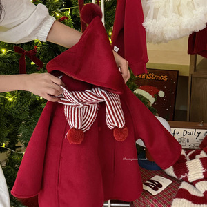 Tongxingyuan Girls Woolen Hooded <b>Coat</b> Thickening Windproof Christmas Winter <b>Cape</b> Outwear - Product Image 2