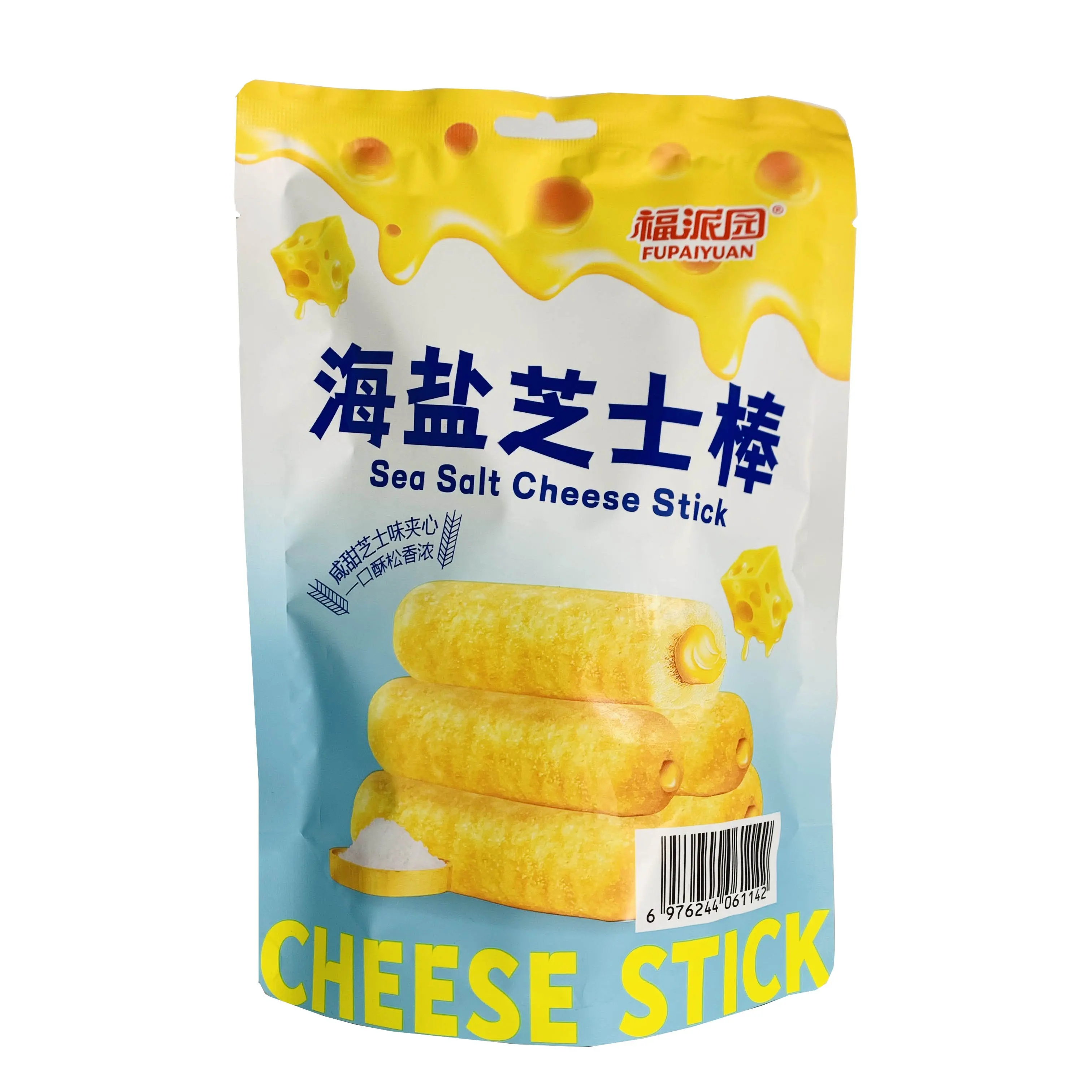 Precio de fábrica personalizable crujiente relleno mar sal queso barra crujiente Crunch Stick frágil Puff Snack 60g envoltura Individual