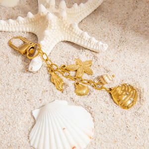 Nouvelle mode <span class=keywords><strong>sac</strong></span> accessoires18 k plaqué or en acier inoxydable étoile de mer coquille breloque porte-clés étanche émail métal porte-clés - Product Image 3