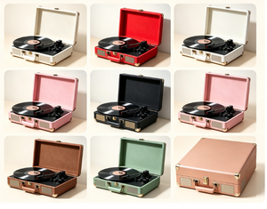Tocadiscos portátil vintage marrón con forma de maleta, directo de fábrica, con altavoz estéreo incorporado y transmisión/recepción BT para decoración del hogar. - Product Image 4
