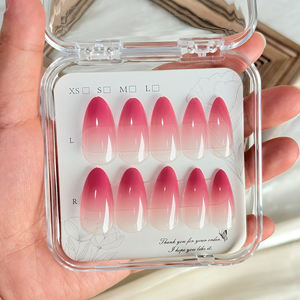 144 faux ongles à presser pour la Saint-Valentin, rose dégradé, forme amande moyenne, chrome miroir, faux ongles ombrés rose, pointes d'ongles artificielles pour femmes - Product Image 5