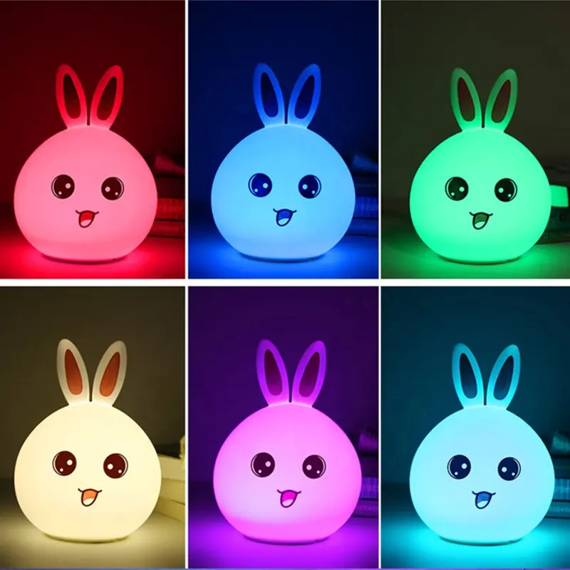 Sensore tattile a forma di coniglio 7 colori lampada da tavolo a LED 3D Animal Silicone Baby Room Night Light per bambini