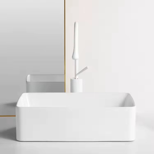 Lavabo de salle de bain rectangulaire moderne en céramique blanche à poser sur comptoir, avec montage monotrou pour robinet, idéal pour les projets hôteliers et <span class=keywords><strong>d</strong></span>'appartements - Product Image 1