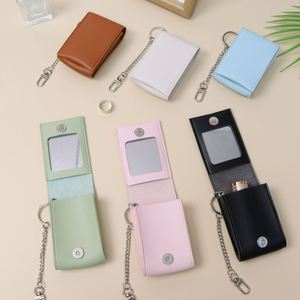 Stocked 6 Colors Pu Leather Lady <b>Lipstick</b> Holder Keychain Mirror Magnetic Closure Hanging Case Portable Lip Gloss Pocket - Product Image 2