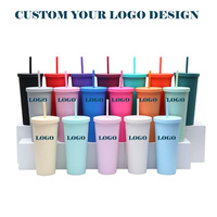 Gobelet isotherme personnalisé avec logo, 24 oz, double paroi, recyclable, avec couvercle plat et paille, réutilisable, en plastique, pour café, jus, boissons glacées